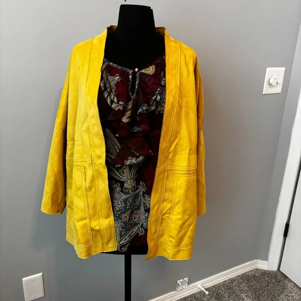 Joan Vass Susan Graver Jacket Blouse‎ Set Womens Size Large Yellow Multi NWT
